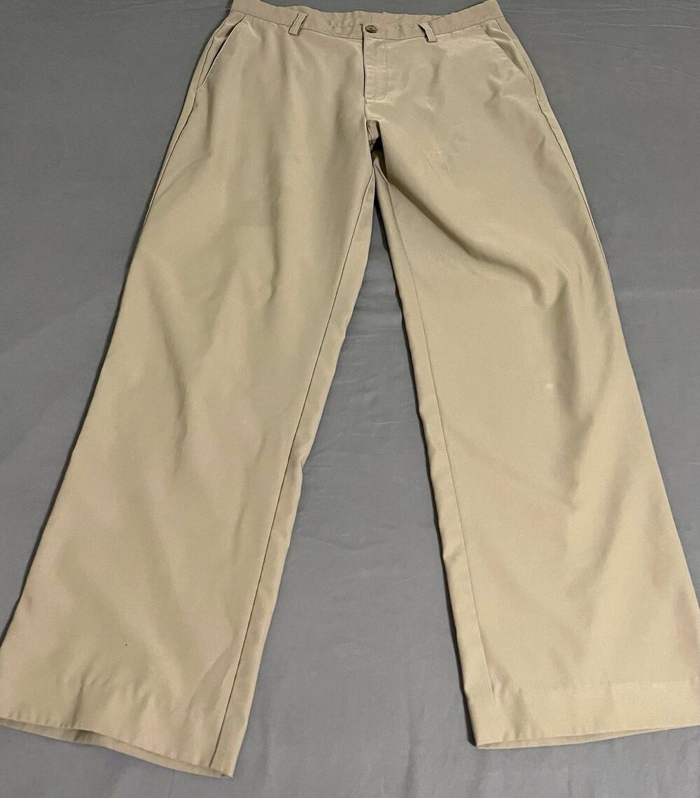 Adidas Mens 34x30 Climalite Performance Golf Pants Beige Khaki Flat Front Z33468